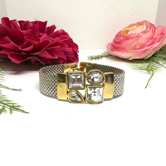 VINTAGE⚜️Two Tone Rhinestone Mesh Bracelet - Picture 2 of 7